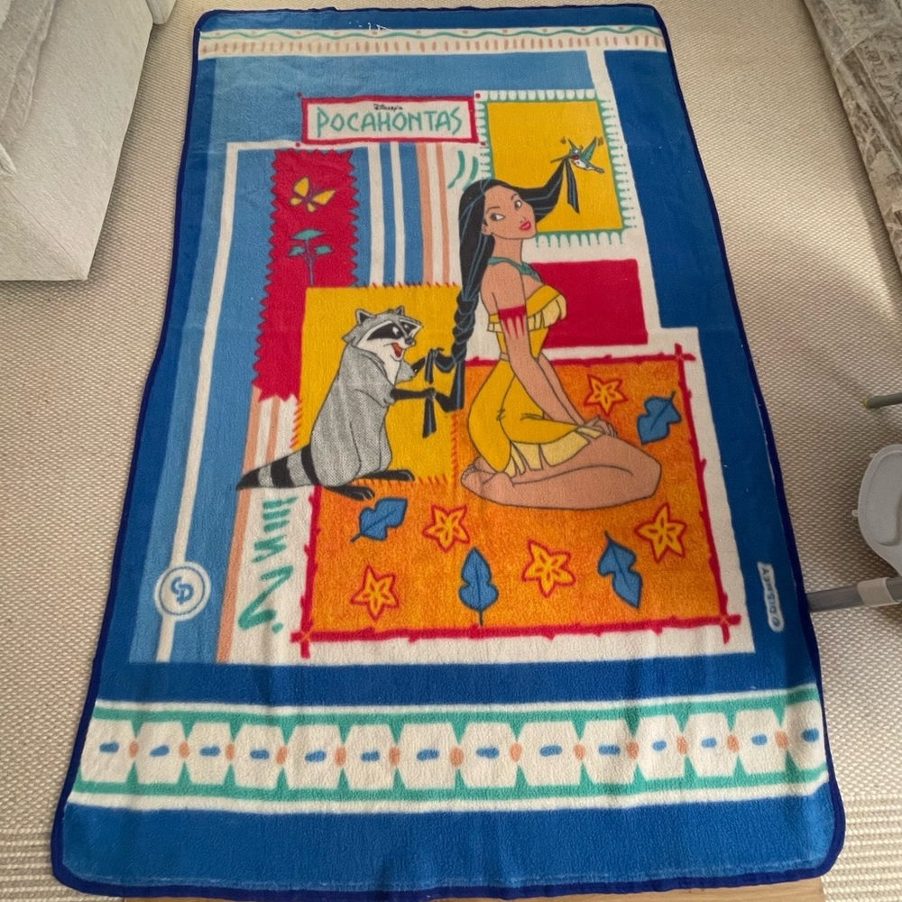 90s Vintage Disney Pocahontas & Meeko Fleece Blanket Throw